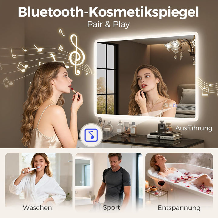STARLEAD Badezimmerspiegel-mit-Beleuchtung 50x70cm, Dimmbar, 3 Lichtfarben, LED-Spiegel-Bad-mit-Blue