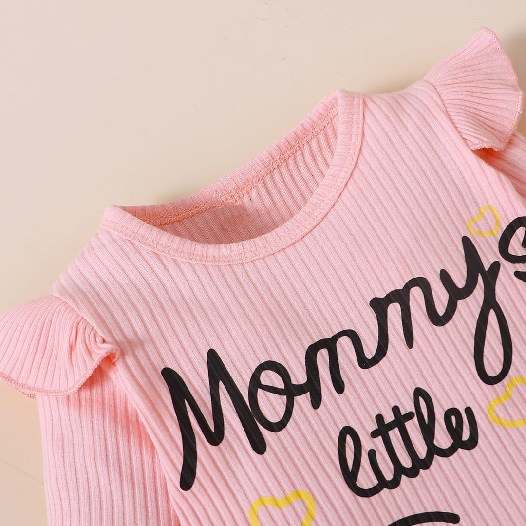 Vestiti Set per Neonata Manica Corta/Lunga Stampa a Lettere Tutina a Coste +Gonna in Denim Abbigliam
