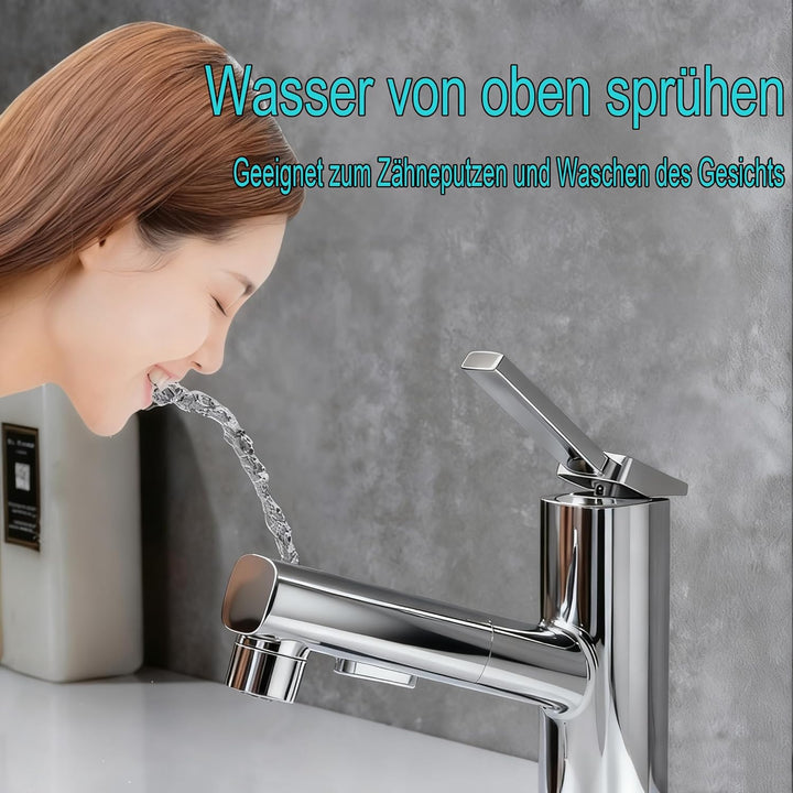 Wasserhahn Bad mit Ausziehbar Brause, Armatur Badezimmer mit 2 Strahlarten, Einhebelmischer Waschbec