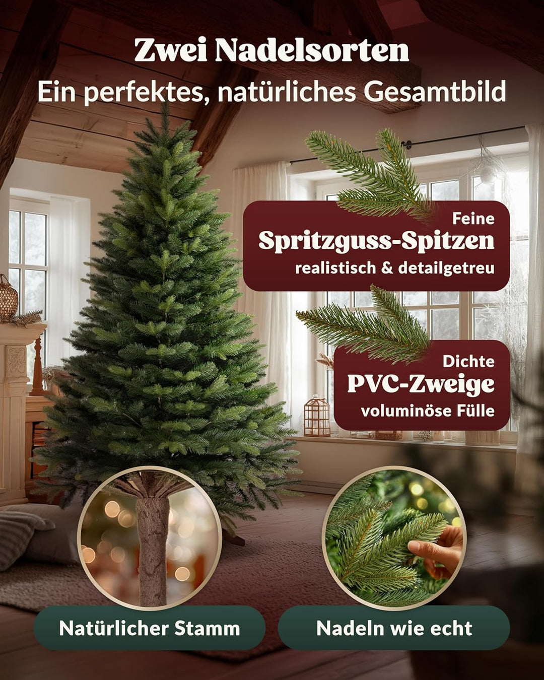 Amari ® Naturgetreuer Künstlicher Weihnachtsbaum 220cm - Tannenbaum Künstlich Christbaum Christmas T