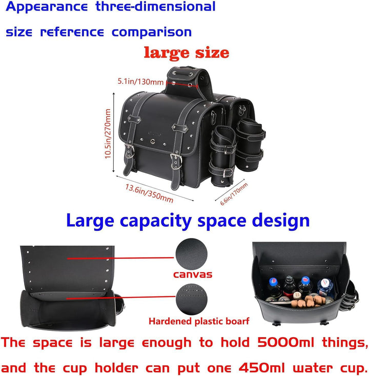 Hochdichtes Leder-Motorrad-Saddebags,Überwurftaschen, Gepäckträger, Seitentaschen mit Getränkehalter
