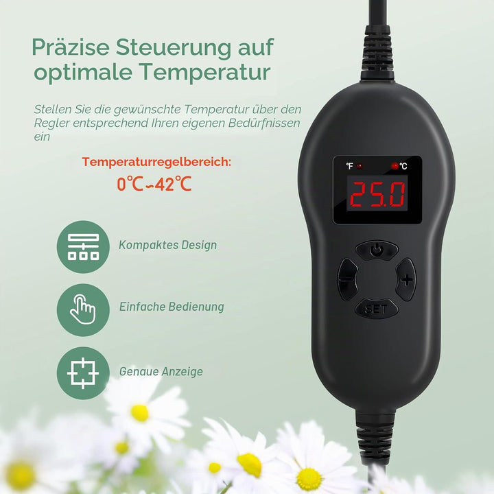 Luxbird Heizmatte Pflanzen mit Thermostat und Timer Funktion, 30W IP67 wasserdichte Wärmematte ideal