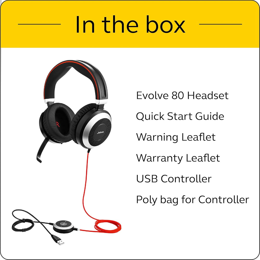 Jabra Evolve 80 MS Stereo Over-Ear Headset – Microsoft Teams zertifizierte Kopfhörer mit aktivem Noi