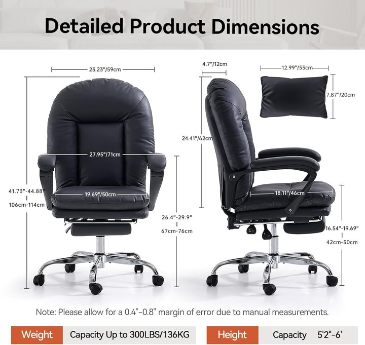 EMIAH Ergonomischer Bürostuhl mit Fussstütze, Verstellbarer Schreibtischstuhl PU Leder,Bequeme Moder