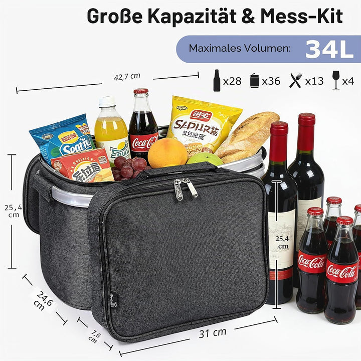 Kato Tirrinia 34L Faltbar Einkaufskorb Kühltasche, Isoliert Picknickkorb mit Bestecktasche Camping,