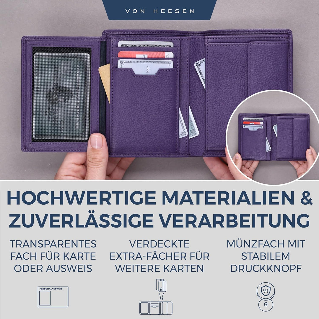VON HEESEN Leder Geldbörse RFID Schutz I Echtleder Geldbeutel für Damen &amp; Herren I Portemonnaie Brie