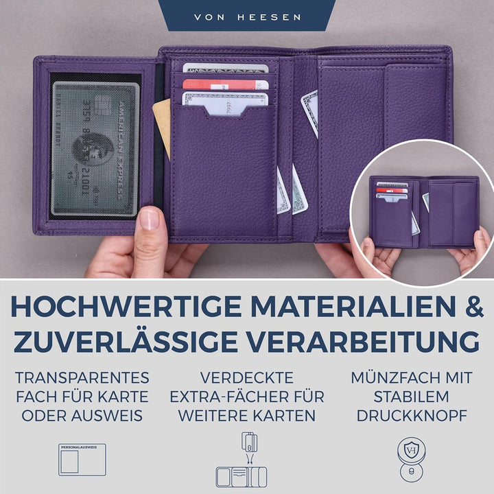 VON HEESEN Leder Geldbörse RFID Schutz I Echtleder Geldbeutel für Damen &amp; Herren I Portemonnaie Brie