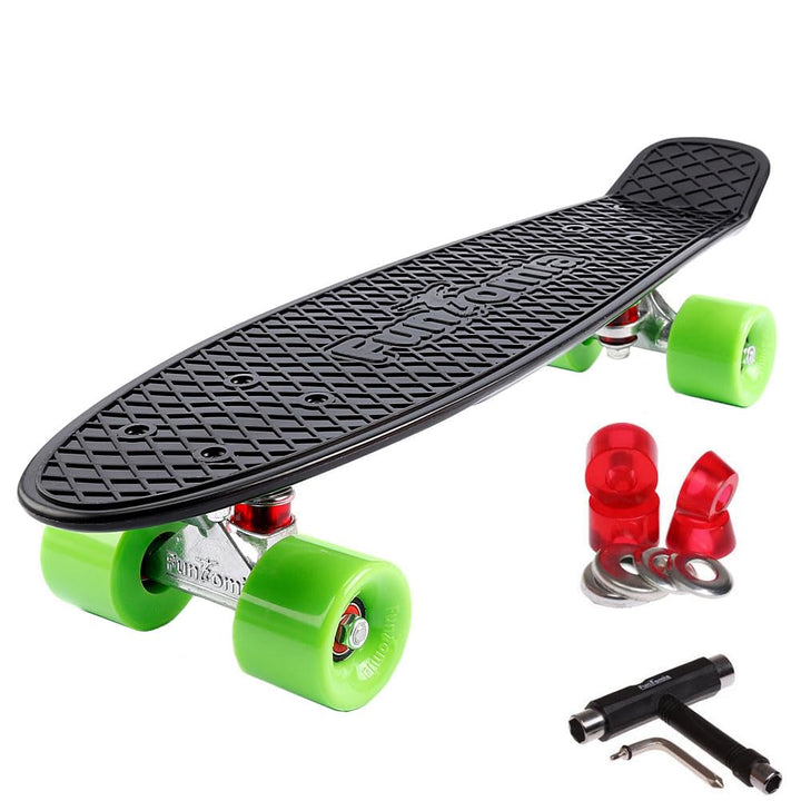 FunTomia Skateboard 57cm Mini-Cruiser Board mit T-Tool, ABEC-9 Kugellager, LED Rollen, Kinder Anfäng