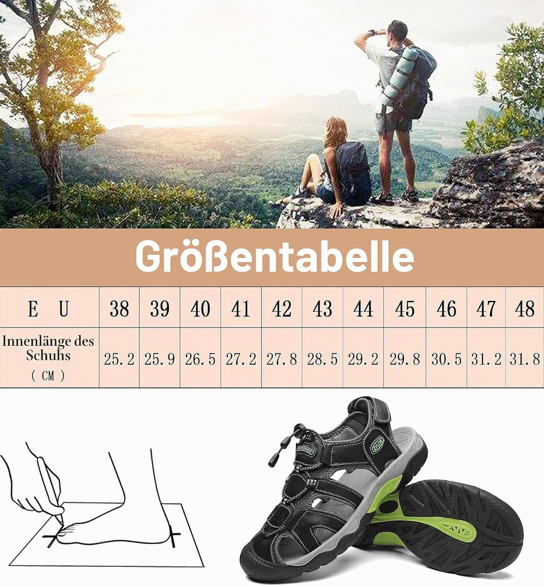 ZYLDK Herren Sandalen Leder Strand Trekkingsandalen Outdoorschuhe Sommer Wanderschuhe Männer Sport-O