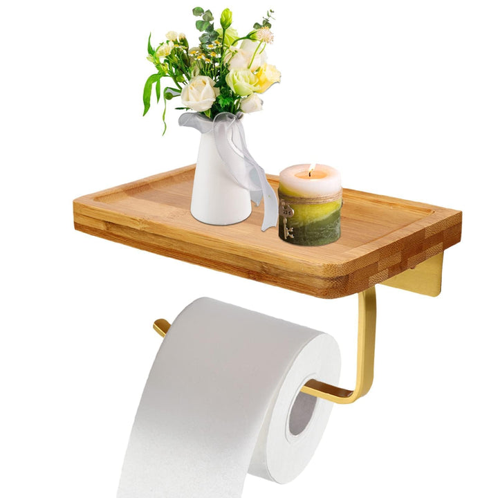 Toilettenpapierhalter, Wandhalter mit dem Ggräumigen Regal,, Holz Gold Toilettenpapierhalter Wand mo