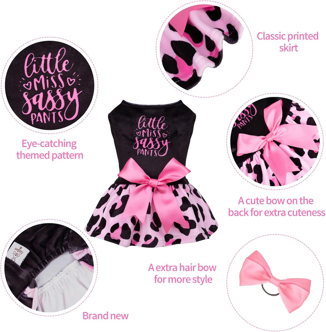 CuteBone Little Miss Sassy Pants Hund Leopardenmuster Kleid Samt für kleine Hunde Mädchen Welpen Kle