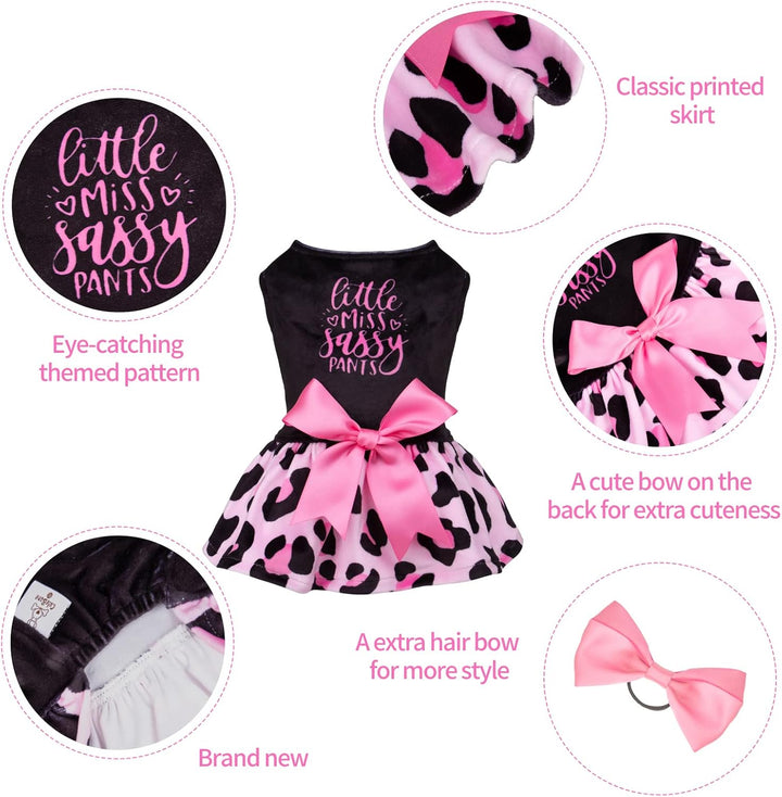 CuteBone Little Miss Sassy Pants Hund Leopardenmuster Kleid Samt für kleine Hunde Mädchen Welpen Kle