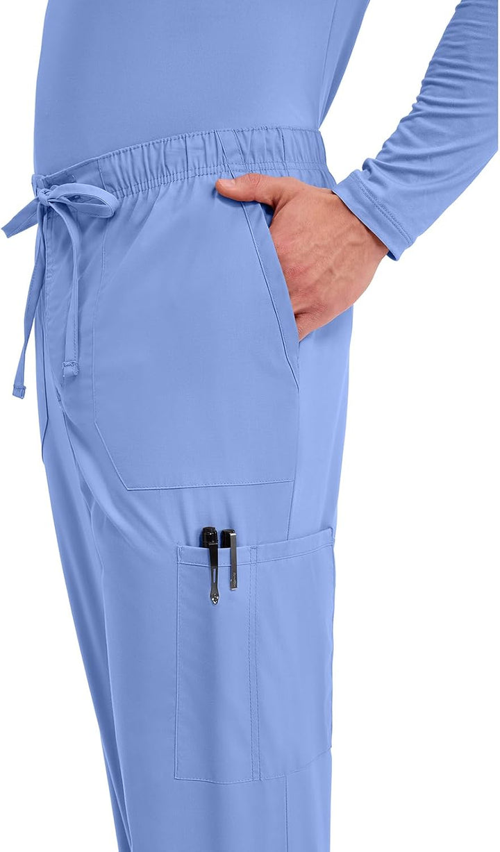 Workwear Professionals Men Scrubs Pant Tapered Leg Fly Front Cargo WW190 XS Ciel Blue, XS Ciel Blue