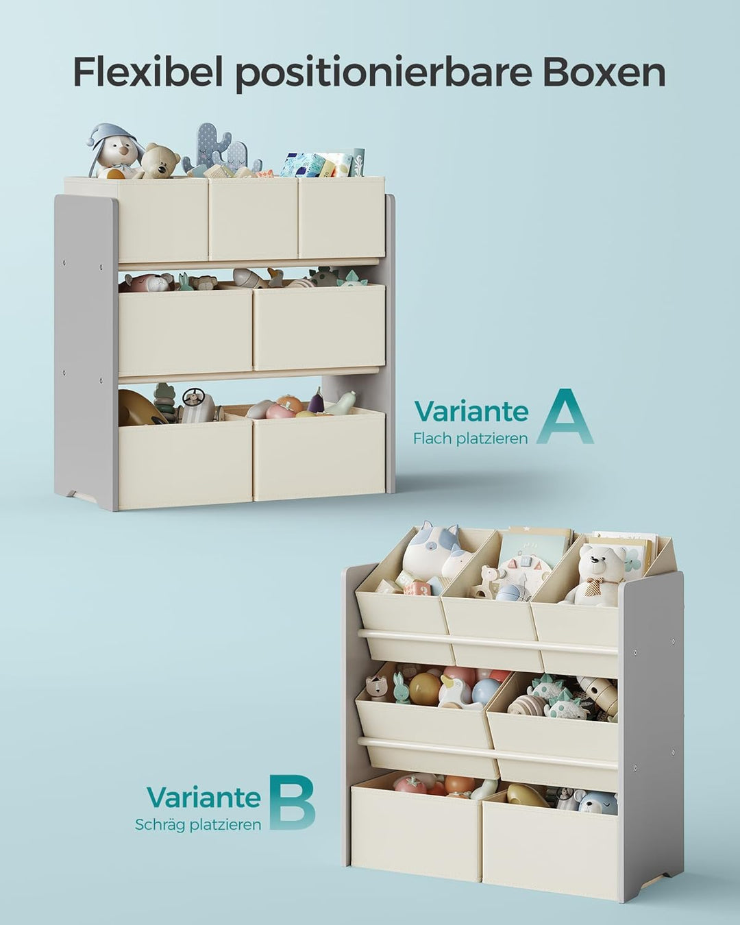 SONGMICS Kinderregal, Spielzeugregal, Bücherregal Kinder, mit 7 Aufbewahrungsboxen aus Vliesstoff, K