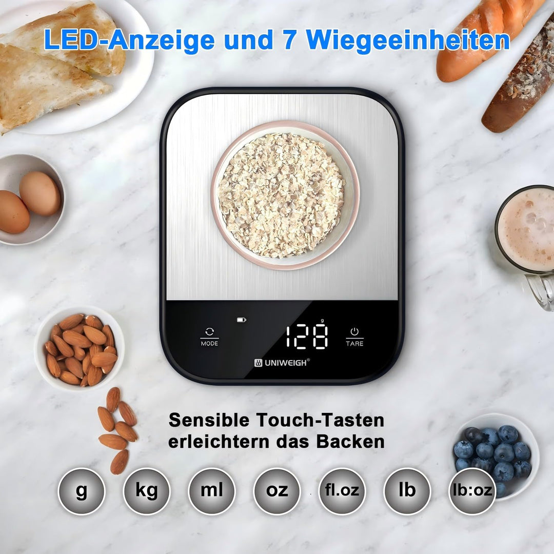 UNIWEIGH Lebensmittelwaage für die Küche,Digitalwaage Gramm und Unzen für Lebensmittelgewicht,Backen