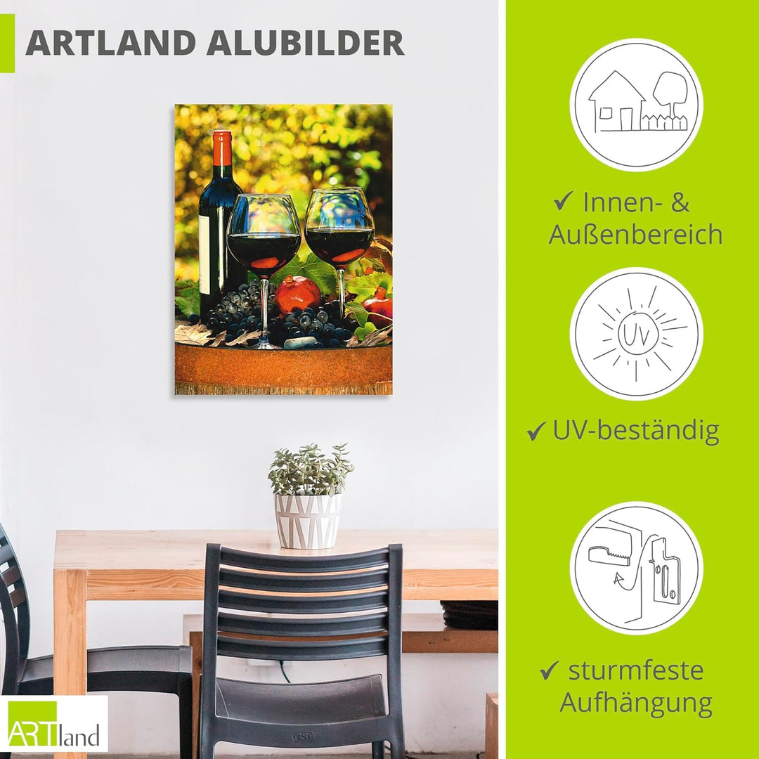 ARTland Wandbild Alu Verbundplatte für Innen & Outdoor Bild 45x60 cm Essen, Trinken & Genuss Wein T5