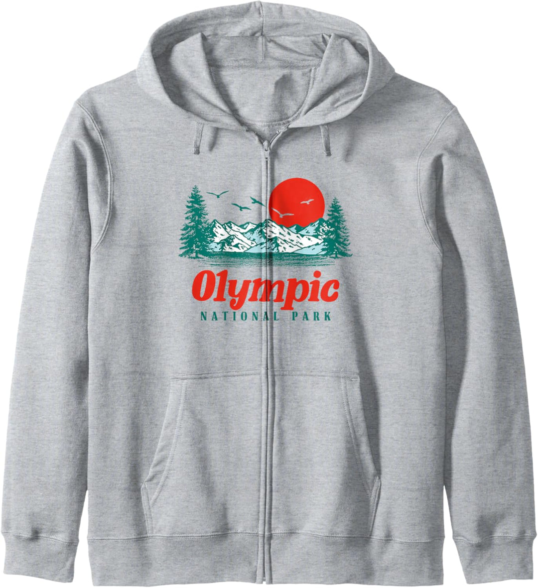 Retro Olympic National Park Mountain Trees & Sun Graphic Kapuzenjacke