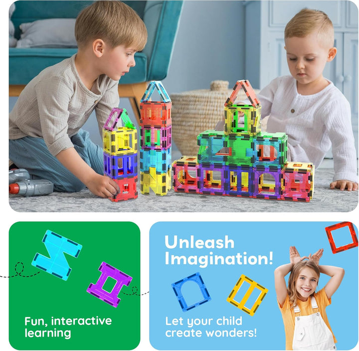 PicassoTiles PT42 Designer Artistry Kit 42pcs Set Magnet Building Tiles Clear Color Magnetic 3D Buil