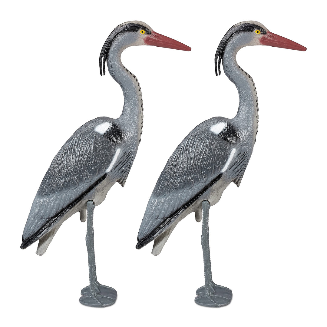 Relaxdays Reiher Gartenfigur, 2er Set, gegen Fischreiher, für Gartenteich, mit Erdspiess, Kunststoff