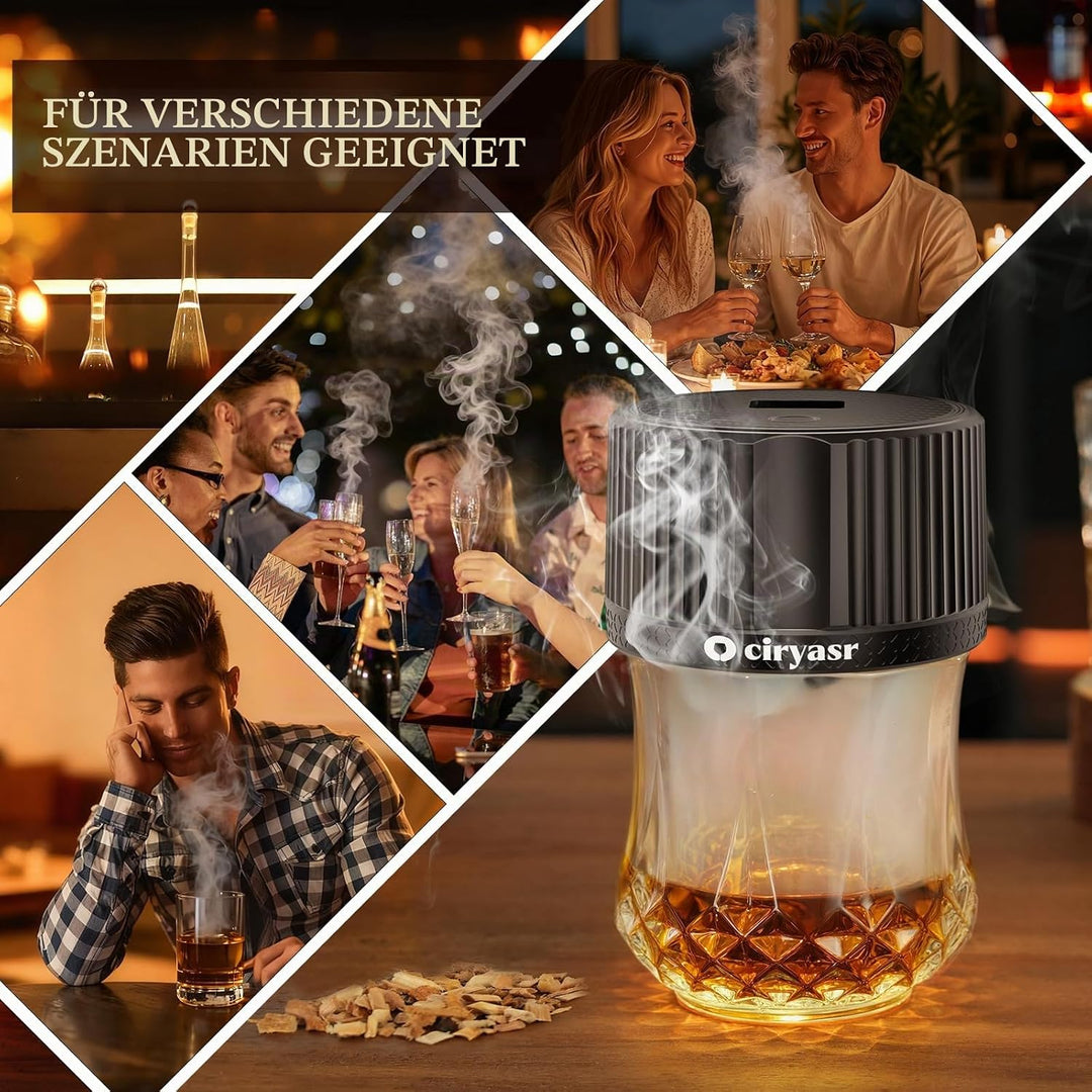 Whiskey Smoker Kit, CIRYASR Cocktail Räucherset Elektrisch ohne Butan mit 6 Flavors Holzspänen, RGB