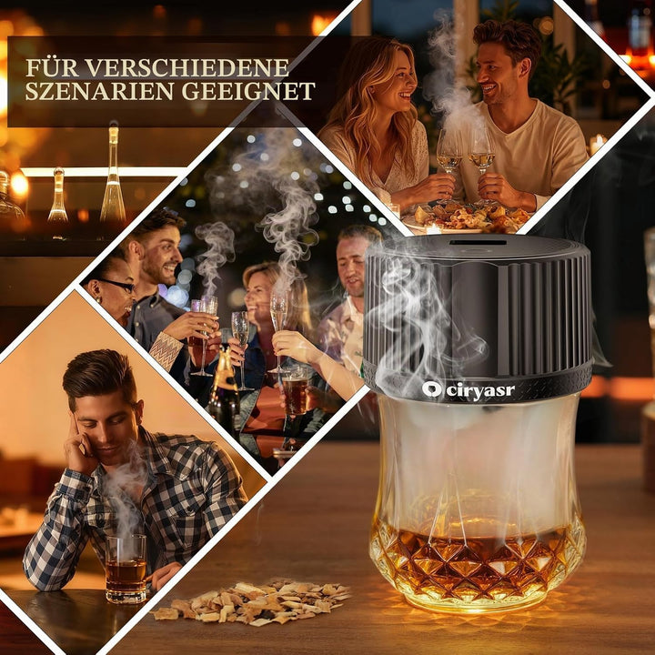 Whiskey Smoker Kit, CIRYASR Cocktail Räucherset Elektrisch ohne Butan mit 6 Flavors Holzspänen, RGB