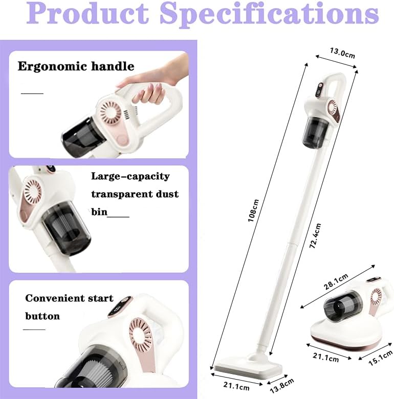 4-in-1 Akku Staubsauger, 45000rpm Kabelloser Stabstaubsauger Kraftvolle Absaugung mit 253nm UV-Lampe