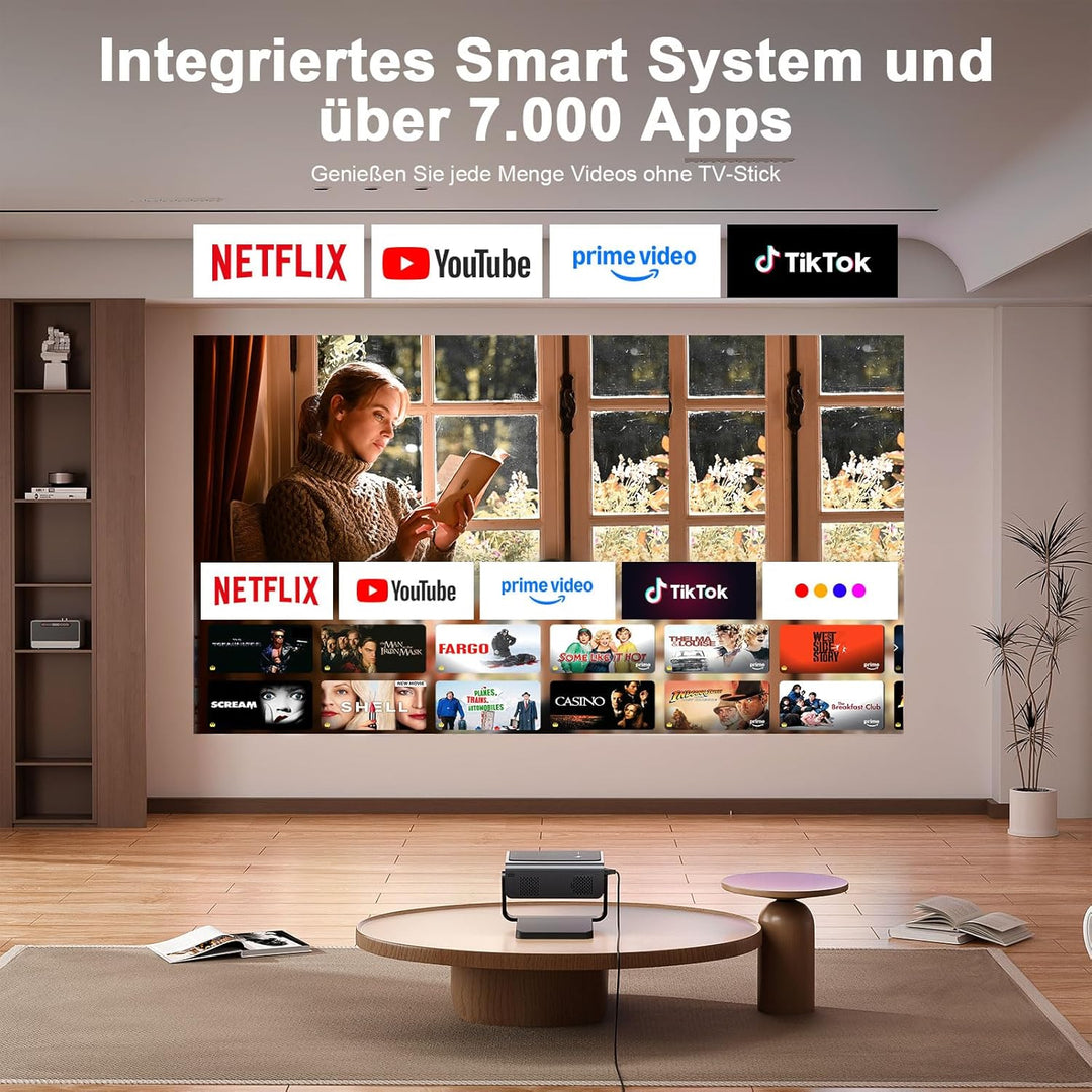 Smart Beamer 4K【Netflix-Fähig &amp; Dolby Audio】 Auto Fokus/6D Trapezkorrektur Beamer Full HD 1080P, VOP