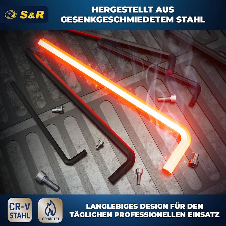 S&amp;R Innensechskantschlüssel Satz HX, 30-tlg. 0,7-10 mm Metrisch und 0,028 bis 3/8 Zoll, speziell geh