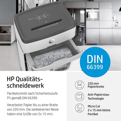 HP OneShred 12MC, Aktenvernichter, Sicherheitsstufe P-5, Micro Cut, 12 Blatt, 2806 weiss 12 Blatt Mi