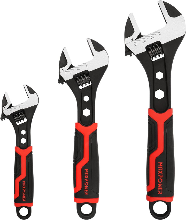 MAXPOWER 3 Stücke Rollgabelschlüssel Set 150mm/200mm/300mm Hochwertiger Schraubenschlüssel Verstellb