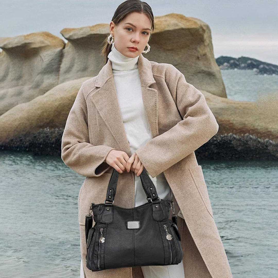 NICOLE & DORIS Women Hobo bags shoulder bags Washed Leather Totes Crossbody with Multiple Compartmen