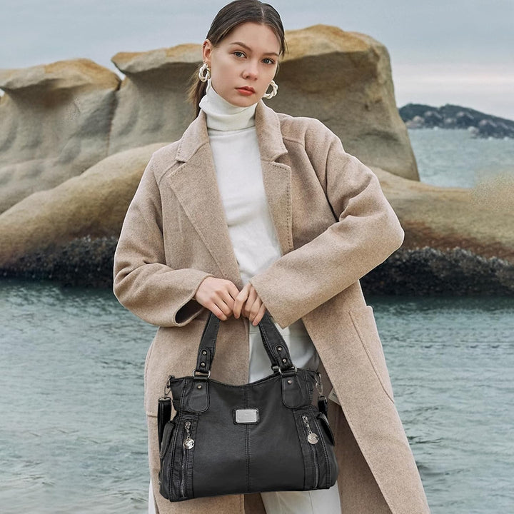 NICOLE & DORIS Women Hobo bags shoulder bags Washed Leather Totes Crossbody with Multiple Compartmen