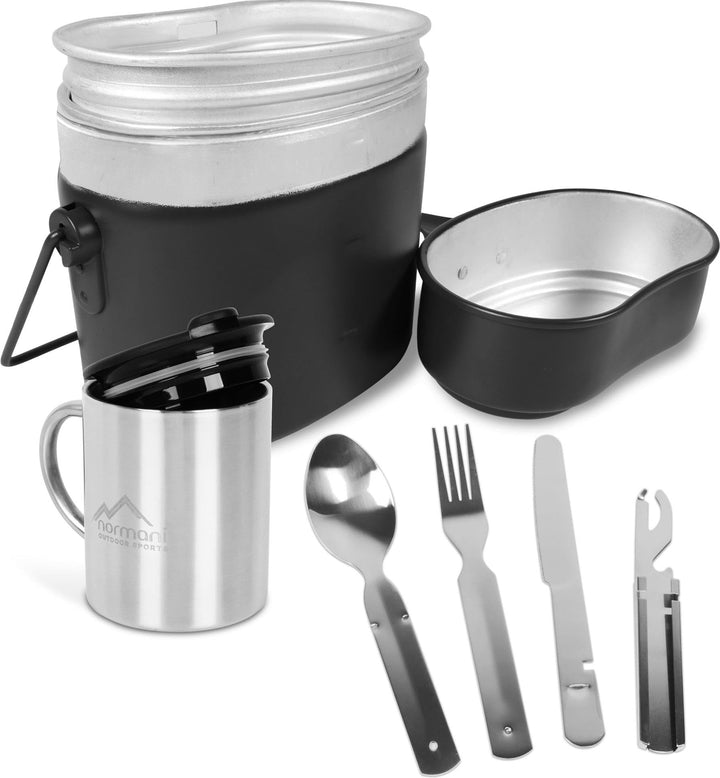 Kochgeschirr Set aus Bundeswehr Aluminium Kochgeschirr + BW Besteck mit Flaschenöffner und rostfreie