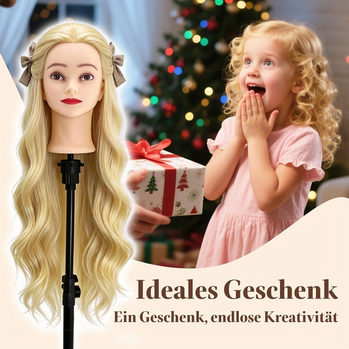Yofuly 28-29Zoll / 71–74cm Frisierkopf mit Ohrlöchern, 100% Synthetikfaser-Haar Styling Kopf, Frisie