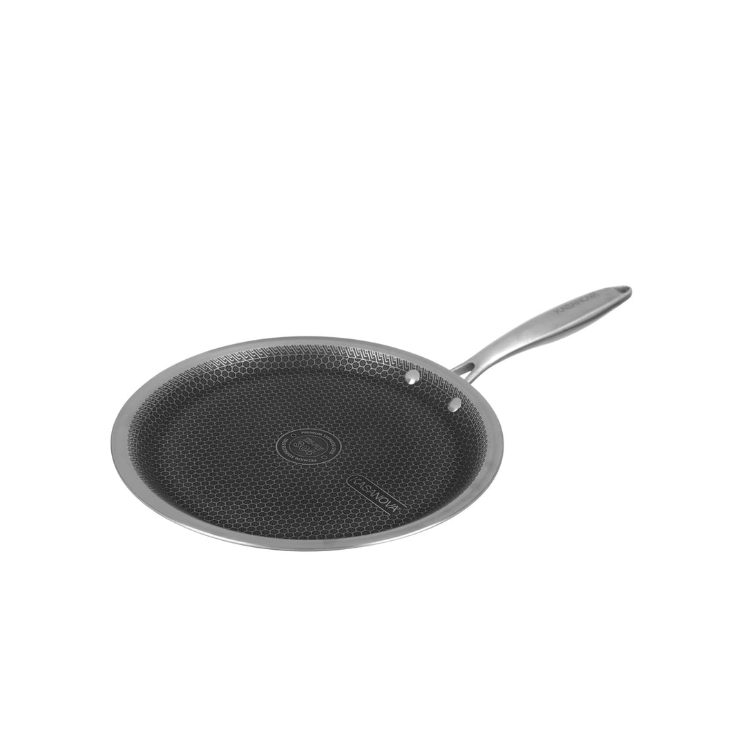 Kasanova 1 DREIPLAGIGE CRÊPIERA CM28 MIT 3 SCHICHTEN, Edelstahl Aluminium, Silber/Schwarz