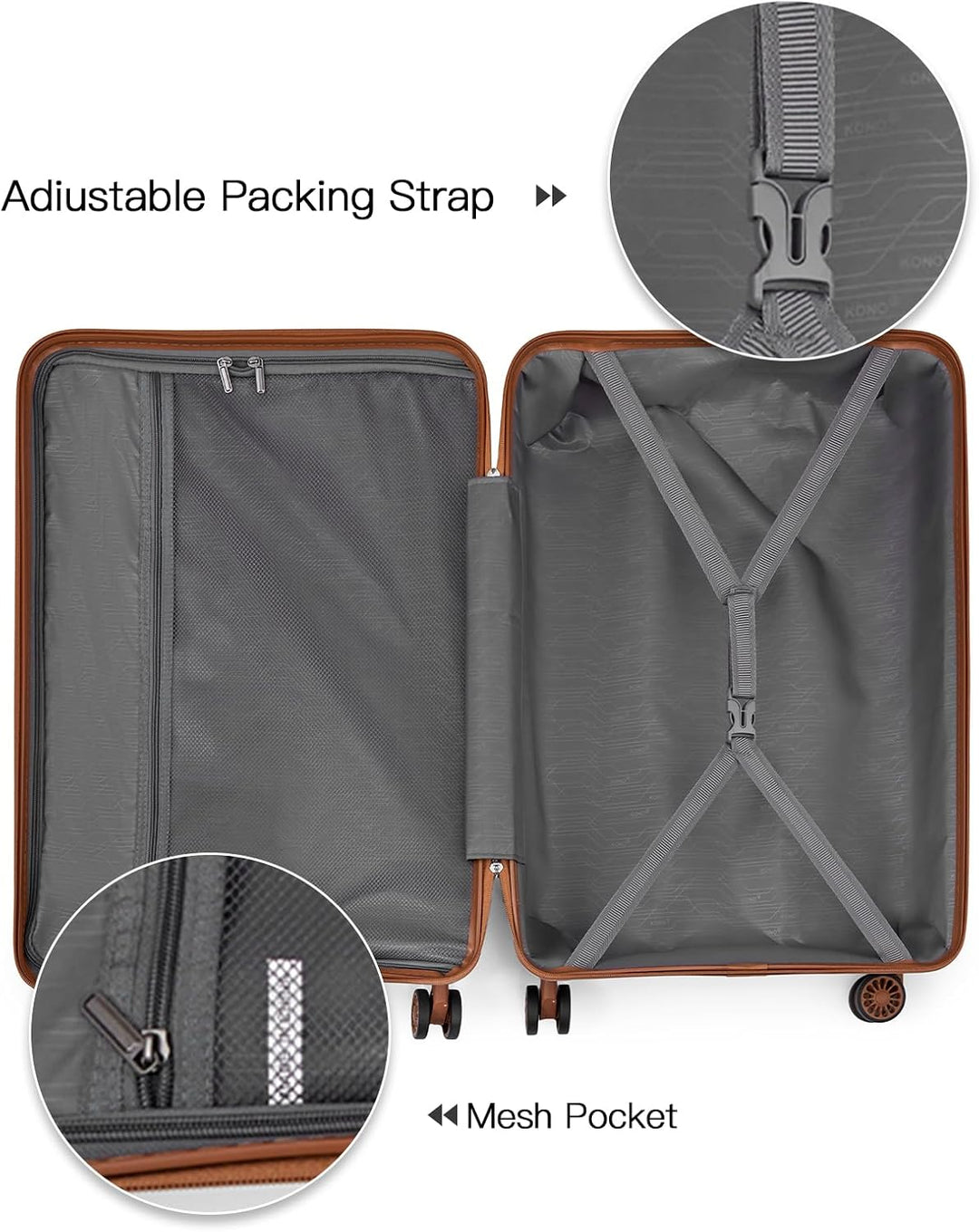 KONO Koffer Trolley 55cm Reisekoffer Leicht Hartschalenkoffer mit TSA Schloss Zwillingsrollen Rollko
