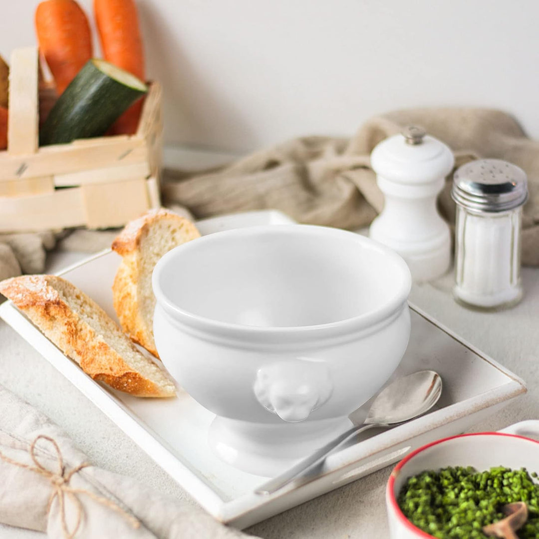 Cinf Keramik 354 ml Satz von 4 Löwenkopf Porzellan Suppenschalen Weiss – Ohne Deckel, Mikrowellengee