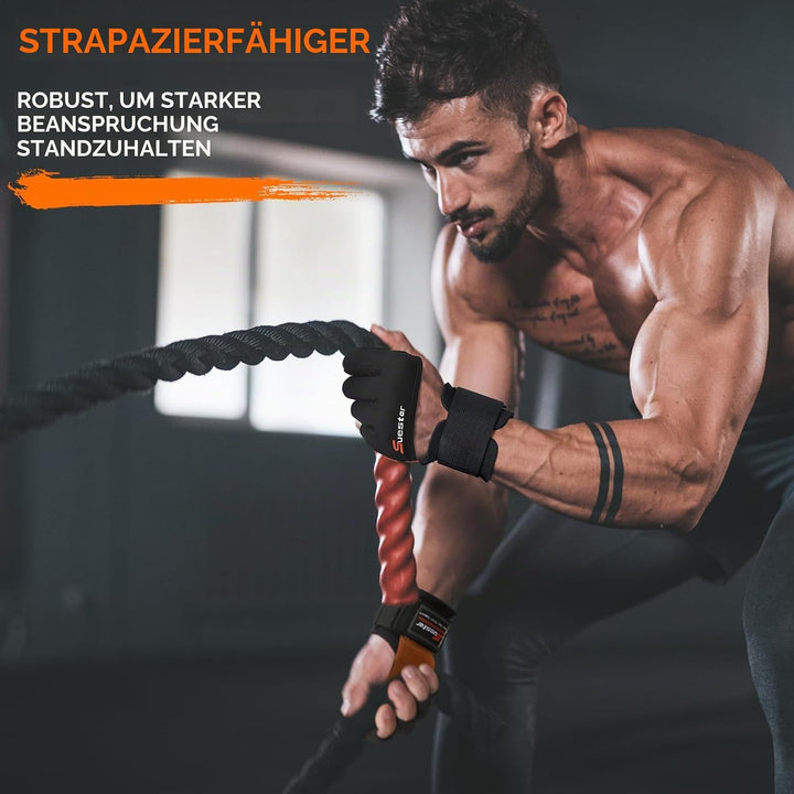 SueStar Workout Gloves, Starke Leder-Polster-Weightlifting-Handschuhe mit Handgelenksupport, vollstä