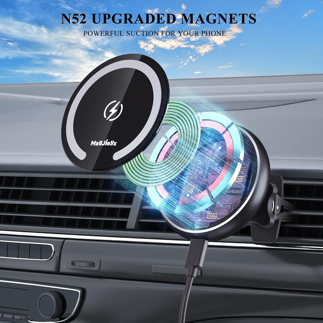 MAGJIEYX für MagSafe Autohalterung Ladegerät, 15W Magnet Auto Handyhalter mit Ladefunktion für iPhon