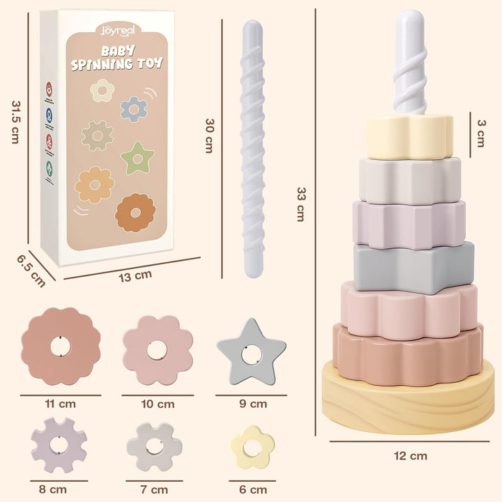 Joyreal Stapelturm Baby Holz - Stapelspiel Montessori Spielzeug ab 1 2 Jahr, Stapelringe Holzspielze