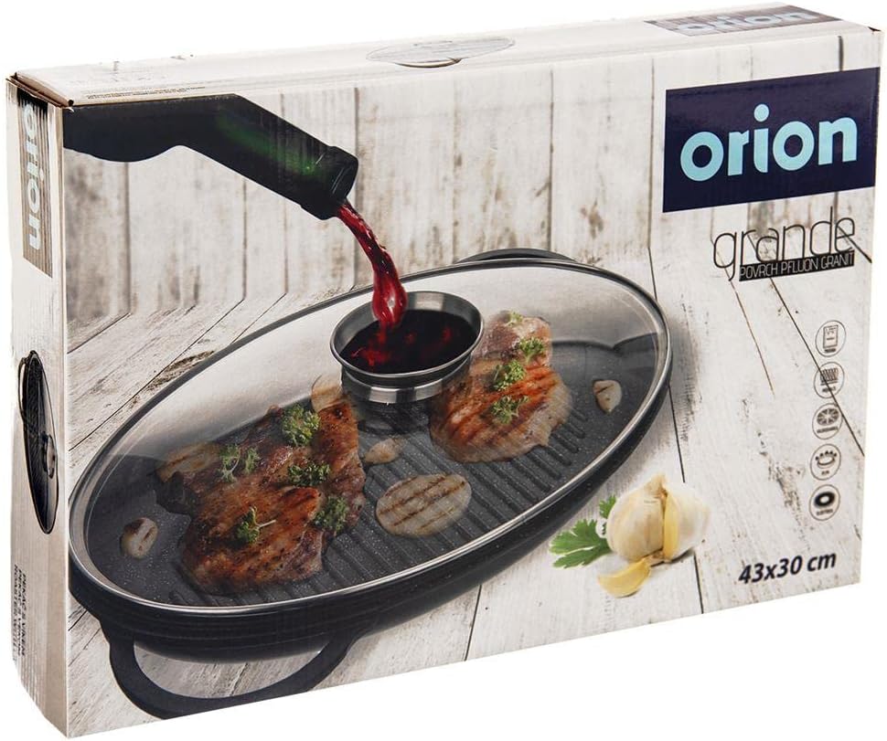 Grillpfanne Bratpfanne mit Deckel tief mit Granitbeschichtung GRANDE AROMA 43x28x6 cm