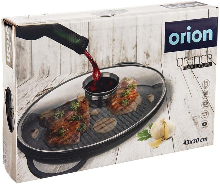 Grillpfanne Bratpfanne mit Deckel tief mit Granitbeschichtung GRANDE AROMA 43x28x6 cm