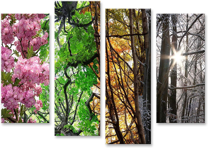 islandburner Bild auf Leinwand Vier Jahreszeiten Bilder Wandbilder Poster Leinwand 130x80cm - 4 Teil