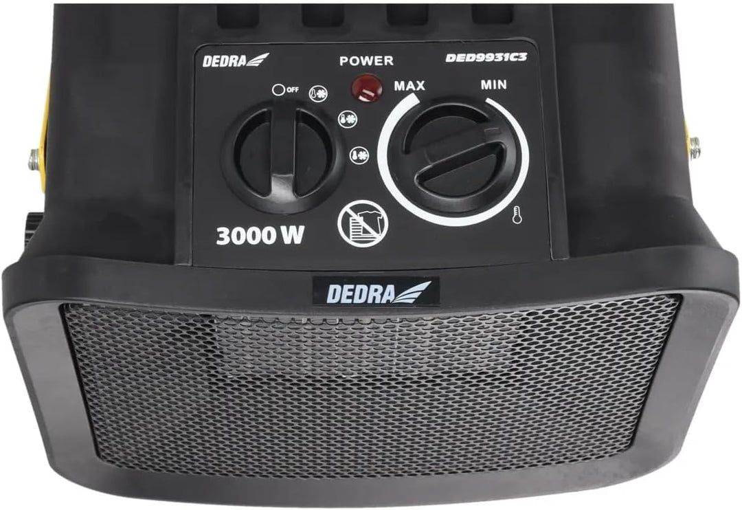 DEDRA Elektrischer Heizlüfter PTC 3,0 kW, quadratisch, schwarz, mit Ständer, keramisches Heizelement