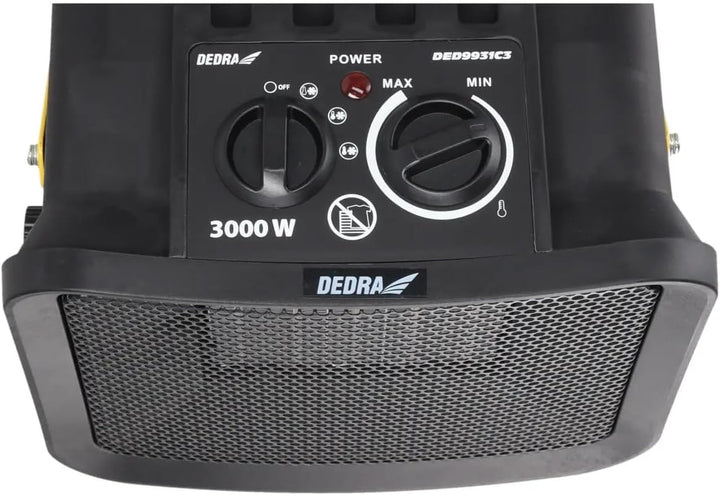 DEDRA Elektrischer Heizlüfter PTC 3,0 kW, quadratisch, schwarz, mit Ständer, keramisches Heizelement