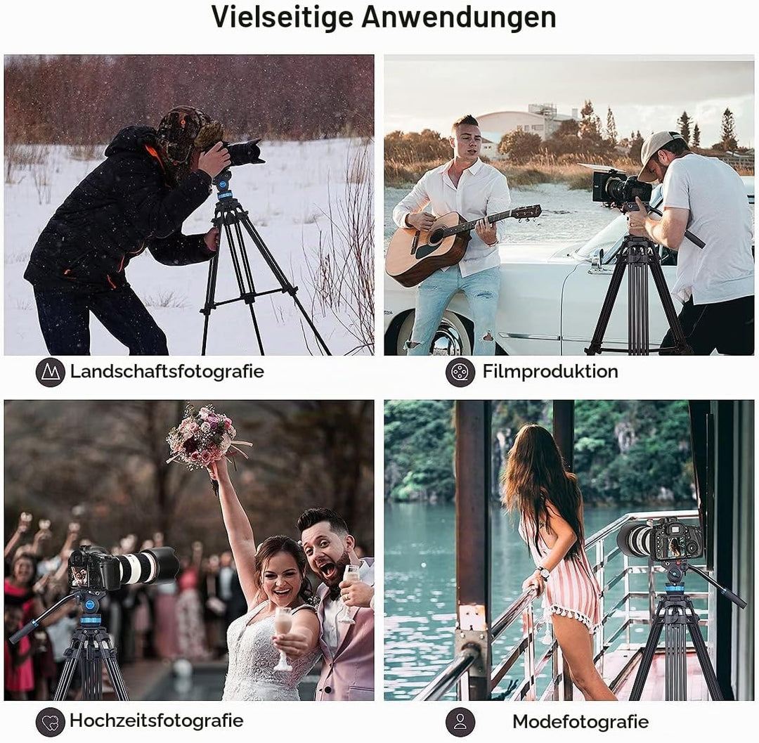 SIRUI Video Tripod Stativ SH15,Aluminium Travel Videostativ mit 360°Fluidkopf,155cm, Max Load 10KG N
