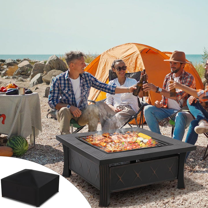 zelt mit feuerstelle Feuerschale mit Grillrost und Funkenschutz, 3 in 1 Feuerstelle Outdoor – techstudio.ch