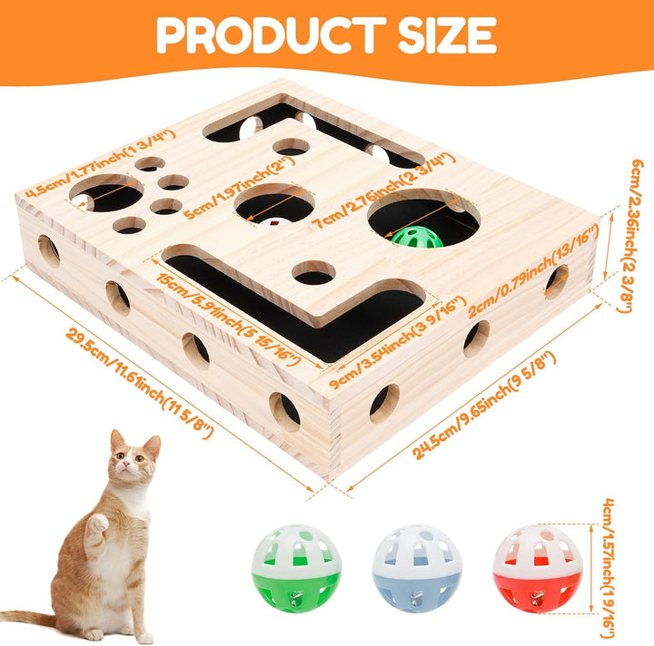 Beschäftigungsbox Krallenfeile Katze, 29,5×24,5×6 cm Kratzpuzzle Spielbox Holz Katzen Kratzbrett mit