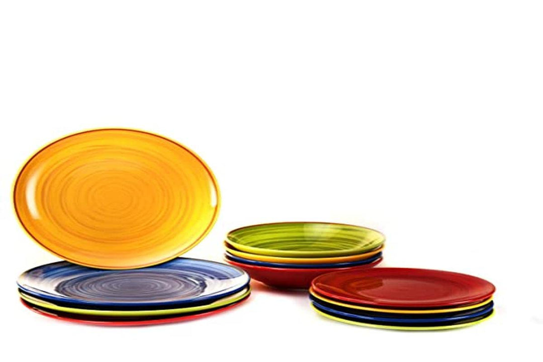 H&H Bunte Tellerservice 12 Stück - Tellerservice für 4 Personen mehrfarbig - Set aus Steinware - Fül