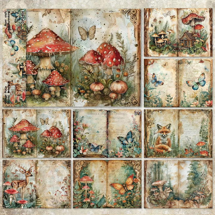 Scrapbook Papier Wald Muster Scrapbook Bastelpapier, Vintage Motivpapier mit Waldtiere Schmetterling